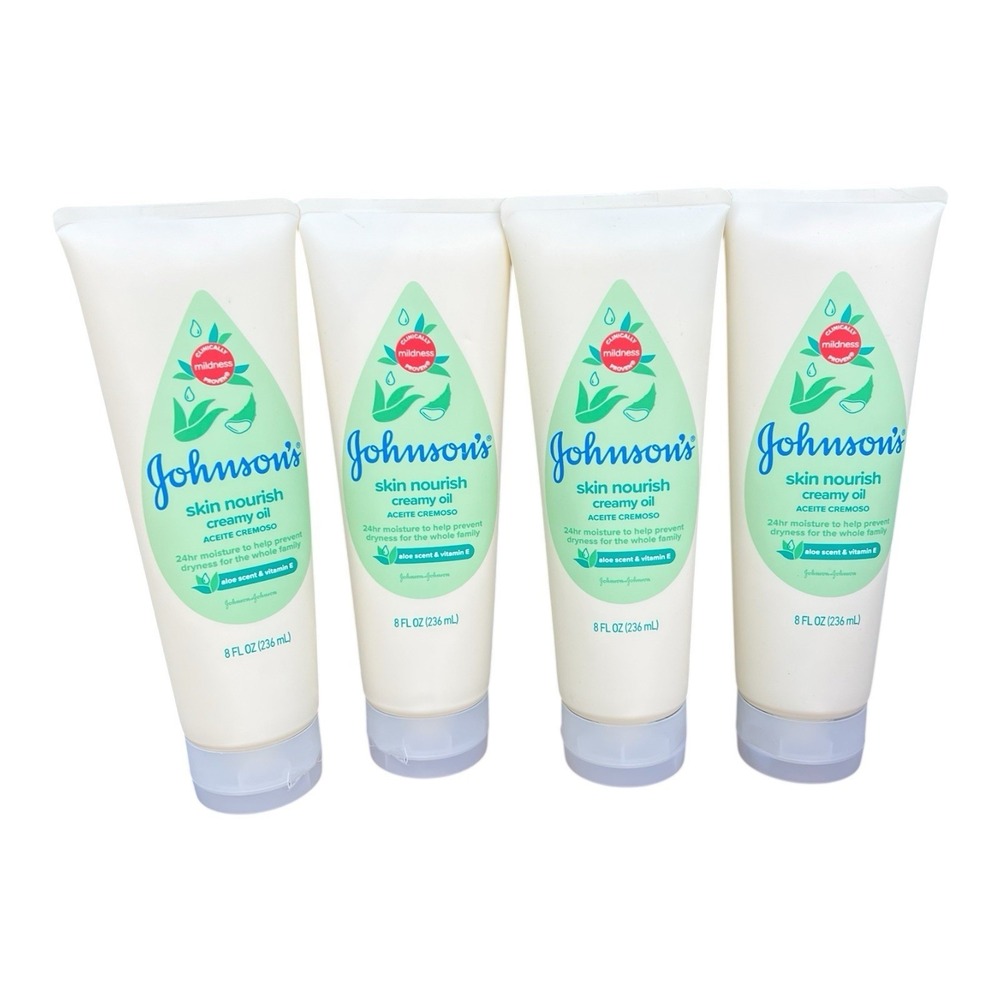 4 Pack Johnson's Baby Creamy Oil Aloe & Vitamin E 8 Ounce SEALED